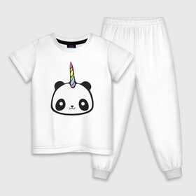 Детская пижама хлопок с принтом Панда-единорог в Санкт-Петербурге, 100% хлопок |  брюки и футболка прямого кроя, без карманов, на брюках мягкая резинка на поясе и по низу штанин
 | единорог | милая пандочка | панда | панда единорог | панда единорожка | панда с рогом | пандочка | пандочка единорог | пандочка единорожка