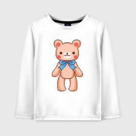 Детский лонгслив хлопок с принтом Pixel Bear в Санкт-Петербурге, 100% хлопок | круглый вырез горловины, полуприлегающий силуэт, длина до линии бедер | bear | pixel | pixel bear | медведь | милый медведь | милый мишка | мишка | пиксельный медведь | пиксельный плюшевый мишка | плюшевый медведь | плюшевый мишка