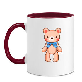 Кружка двухцветная с принтом Pixel Bear в Санкт-Петербурге, керамика | объем — 330 мл, диаметр — 80 мм. Цветная ручка и кайма сверху, в некоторых цветах — вся внутренняя часть | bear | pixel | pixel bear | медведь | милый медведь | милый мишка | мишка | пиксельный медведь | пиксельный плюшевый мишка | плюшевый медведь | плюшевый мишка