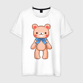 Мужская футболка хлопок с принтом Pixel Bear в Санкт-Петербурге, 100% хлопок | прямой крой, круглый вырез горловины, длина до линии бедер, слегка спущенное плечо. | bear | pixel | pixel bear | медведь | милый медведь | милый мишка | мишка | пиксельный медведь | пиксельный плюшевый мишка | плюшевый медведь | плюшевый мишка
