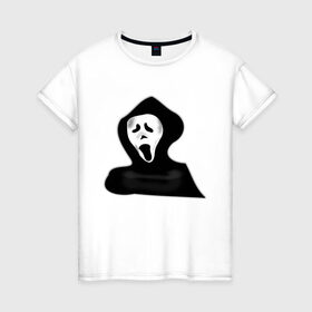 Женская футболка хлопок с принтом Крик в Санкт-Петербурге, 100% хлопок | прямой крой, круглый вырез горловины, длина до линии бедер, слегка спущенное плечо | жнец | жнецы | крик | приведение | приведения | призрак | призраки | ужас | хэллоуин
