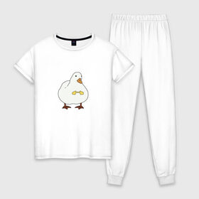 Женская пижама хлопок с принтом Shy duck в Санкт-Петербурге, 100% хлопок | брюки и футболка прямого кроя, без карманов, на брюках мягкая резинка на поясе и по низу штанин | duck | mem | застенчивая утка | мем | милая утка | прикол | птица | утка | юмор