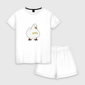Женская пижама с шортиками хлопок с принтом Shy duck в Санкт-Петербурге, 100% хлопок | футболка прямого кроя, шорты свободные с широкой мягкой резинкой | duck | mem | застенчивая утка | мем | милая утка | прикол | птица | утка | юмор