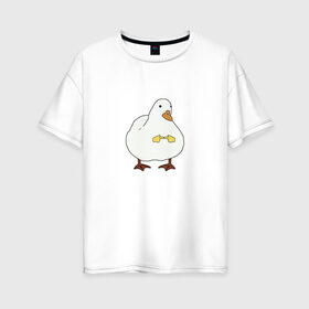 Женская футболка хлопок Oversize с принтом Shy duck в Санкт-Петербурге, 100% хлопок | свободный крой, круглый ворот, спущенный рукав, длина до линии бедер
 | duck | mem | застенчивая утка | мем | милая утка | прикол | птица | утка | юмор