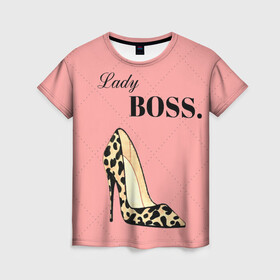 Женская футболка 3D с принтом Леди Босс в Санкт-Петербурге, 100% полиэфир ( синтетическое хлопкоподобное полотно) | прямой крой, круглый вырез горловины, длина до линии бедер | босс | девушка | леди | леопардовый | пафос | розовый