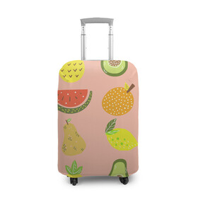 Чехол для чемодана 3D с принтом Фруктики в Санкт-Петербурге, 86% полиэфир, 14% спандекс | двустороннее нанесение принта, прорези для ручек и колес | авокадо | ананас | апельсин | арбуз | виноград | груша | лимон | фрукт