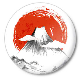 Значок с принтом Гора Фудзи в Санкт-Петербурге,  металл | круглая форма, металлическая застежка в виде булавки | азия | аниме | гора | гора фудзи | кимоно | китай | манга | сакура | суши | фудзияма | цунами | япония