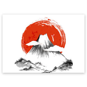 Поздравительная открытка с принтом Гора Фудзи в Санкт-Петербурге, 100% бумага | плотность бумаги 280 г/м2, матовая, на обратной стороне линовка и место для марки
 | Тематика изображения на принте: азия | аниме | гора | гора фудзи | кимоно | китай | манга | сакура | суши | фудзияма | цунами | япония