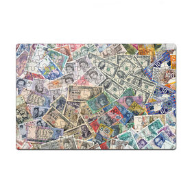 Пазл магнитный 126 элементов с принтом Деньги в Санкт-Петербурге, полимерный материал с магнитным слоем | 126 деталей, размер изделия —  180*270 мм | арт | банкноты | валюта | деньги | доллары | зеленый | иена | красный | серый | синий | фунт стерлингов | юани