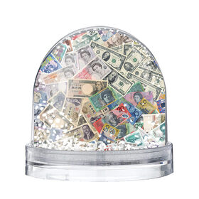 Снежный шар с принтом Деньги в Санкт-Петербурге, Пластик | Изображение внутри шара печатается на глянцевой фотобумаге с двух сторон | арт | банкноты | валюта | деньги | доллары | зеленый | иена | красный | серый | синий | фунт стерлингов | юани