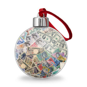 Ёлочный шар с принтом Деньги в Санкт-Петербурге, Пластик | Диаметр: 77 мм | Тематика изображения на принте: арт | банкноты | валюта | деньги | доллары | зеленый | иена | красный | серый | синий | фунт стерлингов | юани