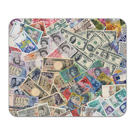 Коврик для мышки прямоугольный с принтом Деньги в Санкт-Петербурге, натуральный каучук | размер 230 х 185 мм; запечатка лицевой стороны | арт | банкноты | валюта | деньги | доллары | зеленый | иена | красный | серый | синий | фунт стерлингов | юани