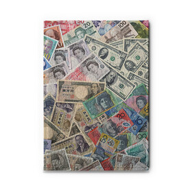 Обложка для автодокументов с принтом Деньги в Санкт-Петербурге, натуральная кожа |  размер 19,9*13 см; внутри 4 больших “конверта” для документов и один маленький отдел — туда идеально встанут права | Тематика изображения на принте: арт | банкноты | валюта | деньги | доллары | зеленый | иена | красный | серый | синий | фунт стерлингов | юани