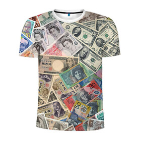 Мужская футболка 3D спортивная с принтом Деньги в Санкт-Петербурге, 100% полиэстер с улучшенными характеристиками | приталенный силуэт, круглая горловина, широкие плечи, сужается к линии бедра | Тематика изображения на принте: арт | банкноты | валюта | деньги | доллары | зеленый | иена | красный | серый | синий | фунт стерлингов | юани