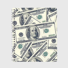Тетрадь с принтом Доллары в Санкт-Петербурге, 100% бумага | 48 листов, плотность листов — 60 г/м2, плотность картонной обложки — 250 г/м2. Листы скреплены сбоку удобной пружинной спиралью. Уголки страниц и обложки скругленные. Цвет линий — светло-серый
 | 100 долларов | арт | банкноты | валюта | деньги | доллары | зеленый | зелень | сто | сто долларов