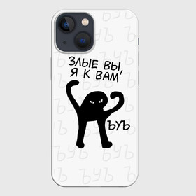Чехол для iPhone 13 mini с принтом ЪУЪ ЗЛЫЕ ВЫ, Я К ВАМ в Санкт-Петербурге,  |  | Тематика изображения на принте: cat | mem | memes | злой | интернет | кот | мем | мем кот | приколы | съука | ъуъ | ъуъ съука
