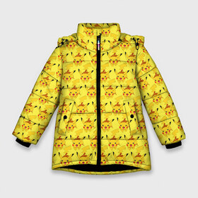 Зимняя куртка для девочек 3D с принтом Pikachu БОМБИНГ в Санкт-Петербурге, ткань верха — 100% полиэстер; подклад — 100% полиэстер, утеплитель — 100% полиэстер. | длина ниже бедра, удлиненная спинка, воротник стойка и отстегивающийся капюшон. Есть боковые карманы с листочкой на кнопках, утяжки по низу изделия и внутренний карман на молнии. 

Предусмотрены светоотражающий принт на спинке, радужный светоотражающий элемент на пуллере молнии и на резинке для утяжки. | 