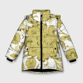 Зимняя куртка для девочек 3D с принтом Khokhloma 11-1 в Санкт-Петербурге, ткань верха — 100% полиэстер; подклад — 100% полиэстер, утеплитель — 100% полиэстер. | длина ниже бедра, удлиненная спинка, воротник стойка и отстегивающийся капюшон. Есть боковые карманы с листочкой на кнопках, утяжки по низу изделия и внутренний карман на молнии. 

Предусмотрены светоотражающий принт на спинке, радужный светоотражающий элемент на пуллере молнии и на резинке для утяжки. | орнамент | роспись | русский стиль | текстуры | узор
