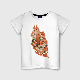 Детская футболка хлопок с принтом Тигр в Санкт-Петербурге, 100% хлопок | круглый вырез горловины, полуприлегающий силуэт, длина до линии бедер | Тематика изображения на принте: fire | orange | red | tiger | огонь | рыжий