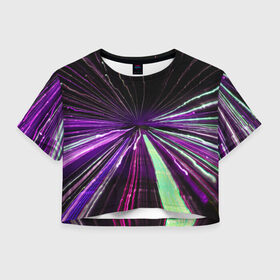 Женская футболка Crop-top 3D с принтом Rollo в Санкт-Петербурге, 100% полиэстер | круглая горловина, длина футболки до линии талии, рукава с отворотами | abstraction | blur | immersion | light | lines | long exposure | purple | абстракция | длинная выдержка | линии | погружение | размытость | свет | фиолетовый