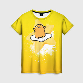 Женская футболка 3D с принтом Gudetama в Санкт-Петербурге, 100% полиэфир ( синтетическое хлопкоподобное полотно) | прямой крой, круглый вырез горловины, длина до линии бедер | gudetama | анимешное яйцо | гудетама | желток | стекающее яйцо | яичница