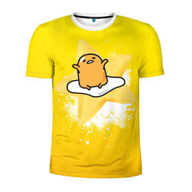 Мужская футболка 3D спортивная с принтом Gudetama в Санкт-Петербурге, 100% полиэстер с улучшенными характеристиками | приталенный силуэт, круглая горловина, широкие плечи, сужается к линии бедра | gudetama | анимешное яйцо | гудетама | желток | стекающее яйцо | яичница