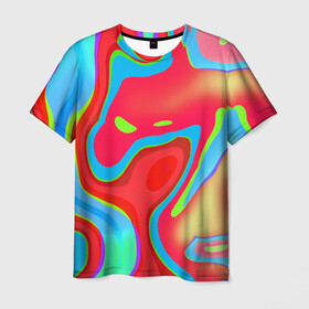 Мужская футболка 3D с принтом Цветное безумие  в Санкт-Петербурге, 100% полиэфир | прямой крой, круглый вырез горловины, длина до линии бедер | абстракция | камуфляж | кляксы | краски | линии | неон | неоновая абстракция | неоновый принт | неоновый рисунок | пятна | разводы | разноцветное