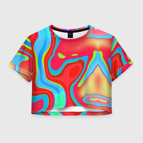 Женская футболка Crop-top 3D с принтом Цветное безумие в Санкт-Петербурге, 100% полиэстер | круглая горловина, длина футболки до линии талии, рукава с отворотами | абстракция | камуфляж | кляксы | краски | линии | неон | неоновая абстракция | неоновый принт | неоновый рисунок | пятна | разводы | разноцветное