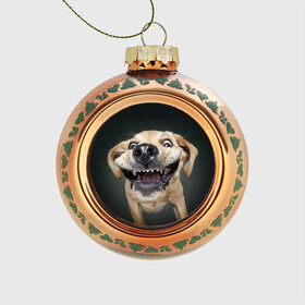 Стеклянный ёлочный шар с принтом Улыбающаяся Собака в Санкт-Петербурге, Стекло | Диаметр: 80 мм | Тематика изображения на принте: dog | зубы | лапы | мем | пес | прикол | слюни | смешные животные | собака | собачка | улыбающаяся собака | улыбка | щенок | юмор | язык