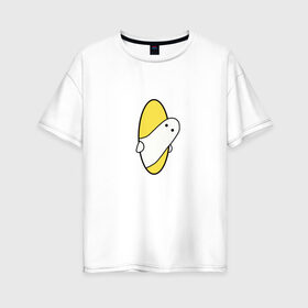 Женская футболка хлопок Oversize с принтом Portal 2 (парная) в Санкт-Петербурге, 100% хлопок | свободный крой, круглый ворот, спущенный рукав, длина до линии бедер
 | game | portal | арт | игра | на двоих | парная | портал | прикол | рисунок | телепортация | человечек