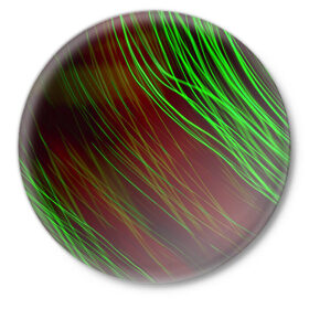 Значок с принтом Qleen в Санкт-Петербурге,  металл | круглая форма, металлическая застежка в виде булавки | abstraction | blur | green | light | lines | абстракция | зелёный | линии | размытость | свет