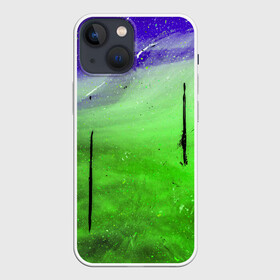 Чехол для iPhone 13 mini с принтом GreenFer в Санкт-Петербурге,  |  | Тематика изображения на принте: abstraction | art | blue | green | paint | stains | абстракция | арт | зелёный | краска | разводы | синий