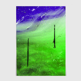 Постер с принтом GreenFer в Санкт-Петербурге, 100% бумага
 | бумага, плотность 150 мг. Матовая, но за счет высокого коэффициента гладкости имеет небольшой блеск и дает на свету блики, но в отличии от глянцевой бумаги не покрыта лаком | abstraction | art | blue | green | paint | stains | абстракция | арт | зелёный | краска | разводы | синий