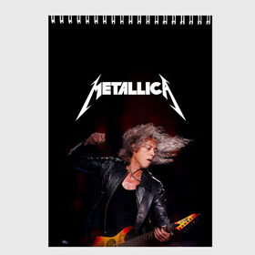 Скетчбук с принтом Metallica Kirk Hammett в Санкт-Петербурге, 100% бумага
 | 48 листов, плотность листов — 100 г/м2, плотность картонной обложки — 250 г/м2. Листы скреплены сверху удобной пружинной спиралью | guitar | guitarist | heavy | kirk hammett | metall | metallica | rock | trash | кирк хэммит | металл | металлика | рок | хэви