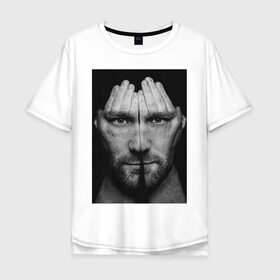 Мужская футболка хлопок Oversize с принтом портрет в Санкт-Петербурге, 100% хлопок | свободный крой, круглый ворот, “спинка” длиннее передней части | лицо | портрет | руки | человек | эстетика