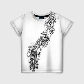 Детская футболка 3D с принтом музыка в Санкт-Петербурге, 100% гипоаллергенный полиэфир | прямой крой, круглый вырез горловины, длина до линии бедер, чуть спущенное плечо, ткань немного тянется | андер | бит | диск | мелодия | микро | микрофон | музыка | рэп | тату | футболка | хип хоп