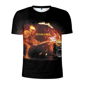 Мужская футболка 3D спортивная с принтом Metallica в Санкт-Петербурге, 100% полиэстер с улучшенными характеристиками | приталенный силуэт, круглая горловина, широкие плечи, сужается к линии бедра | Тематика изображения на принте: fire | flame | guitar | metallica | music | rock | skeleton | skull | trashmetal | гитара | металлика | музыка | огонь | пламя | рок | скелет | череп