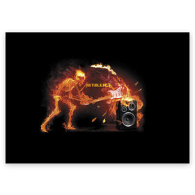 Поздравительная открытка с принтом Metallica в Санкт-Петербурге, 100% бумага | плотность бумаги 280 г/м2, матовая, на обратной стороне линовка и место для марки
 | fire | flame | guitar | metallica | music | rock | skeleton | skull | trashmetal | гитара | металлика | музыка | огонь | пламя | рок | скелет | череп