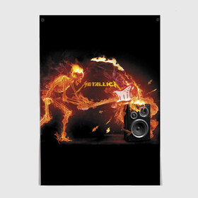 Постер с принтом Metallica в Санкт-Петербурге, 100% бумага
 | бумага, плотность 150 мг. Матовая, но за счет высокого коэффициента гладкости имеет небольшой блеск и дает на свету блики, но в отличии от глянцевой бумаги не покрыта лаком | fire | flame | guitar | metallica | music | rock | skeleton | skull | trashmetal | гитара | металлика | музыка | огонь | пламя | рок | скелет | череп