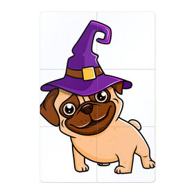 Магнитный плакат 2Х3 с принтом Мопс в шляпе в Санкт-Петербурге, Полимерный материал с магнитным слоем | 6 деталей размером 9*9 см | dog | зубы | лапы | мем | мопс | мопс в шляпе | пес | прикол | смешные животные | собака | собака в шляпе | хэллоуин | щенок | юмор | язык