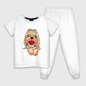 Детская пижама хлопок с принтом Ши-Тцу в Санкт-Петербурге, 100% хлопок |  брюки и футболка прямого кроя, без карманов, на брюках мягкая резинка на поясе и по низу штанин
 | dog | зубы | лапы | мем | пес | прикол | смешные животные | собака | собачка | ши тсу | ши тцу | шитсу | шитцу | щенок | юмор | язык