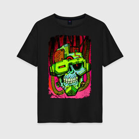 Женская футболка хлопок Oversize с принтом Gamer в Санкт-Петербурге, 100% хлопок | свободный крой, круглый ворот, спущенный рукав, длина до линии бедер
 | gamer | jaw | neon | skull | teeth | зубы | игрок | неон | пасть | череп