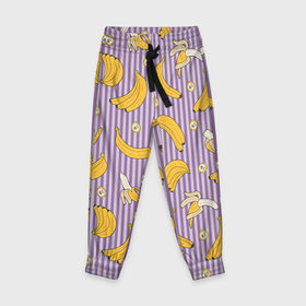 Детские брюки 3D с принтом Бананчики в Санкт-Петербурге, 100% полиэстер | манжеты по низу, эластичный пояс регулируется шнурком, по бокам два кармана без застежек, внутренняя часть кармана из мелкой сетки | banana | pattern | pattern banana | банан | банана | банановый паттерн | бананчик | бананчики | бананы | еда | паттерн | полоса | полосы | фрукт | фрукты