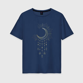 Женская футболка хлопок Oversize с принтом Лунный свет в Санкт-Петербурге, 100% хлопок | свободный крой, круглый ворот, спущенный рукав, длина до линии бедер
 | moon | бохо | волшебный | золотая луна | небо | нежность | стильно