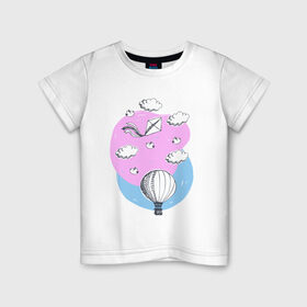 Детская футболка хлопок с принтом Воздушный шар в облаках в Санкт-Петербурге, 100% хлопок | круглый вырез горловины, полуприлегающий силуэт, длина до линии бедер | 