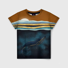 Детская футболка 3D с принтом Кит в Санкт-Петербурге, 100% гипоаллергенный полиэфир | прямой крой, круглый вырез горловины, длина до линии бедер, чуть спущенное плечо, ткань немного тянется | Тематика изображения на принте: земля | кашалот | луна | медузы | море | морские | океан