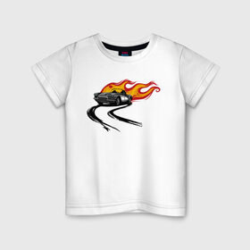 Детская футболка хлопок с принтом гоночная машина в Санкт-Петербурге, 100% хлопок | круглый вырез горловины, полуприлегающий силуэт, длина до линии бедер | hot wheels | гонка | гоночная машина | машины | спортивная машина