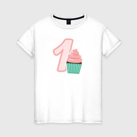 Женская футболка хлопок с принтом 1 годик в Санкт-Петербурге, 100% хлопок | прямой крой, круглый вырез горловины, длина до линии бедер, слегка спущенное плечо | будущие родители | день рождения | детские принты | детское | для детей | малыш