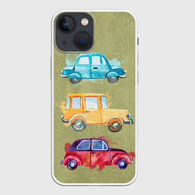 Чехол для iPhone 13 mini с принтом три милые машинки в Санкт-Петербурге,  |  | акварель | иллюстрация | машинки | машины | ретро