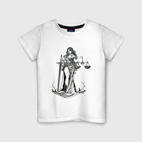 Детская футболка хлопок с принтом Фемида светлая в Санкт-Петербурге, 100% хлопок | круглый вырез горловины, полуприлегающий силуэт, длина до линии бедер | Тематика изображения на принте: богиня | весы | меч | правосудие | фемида